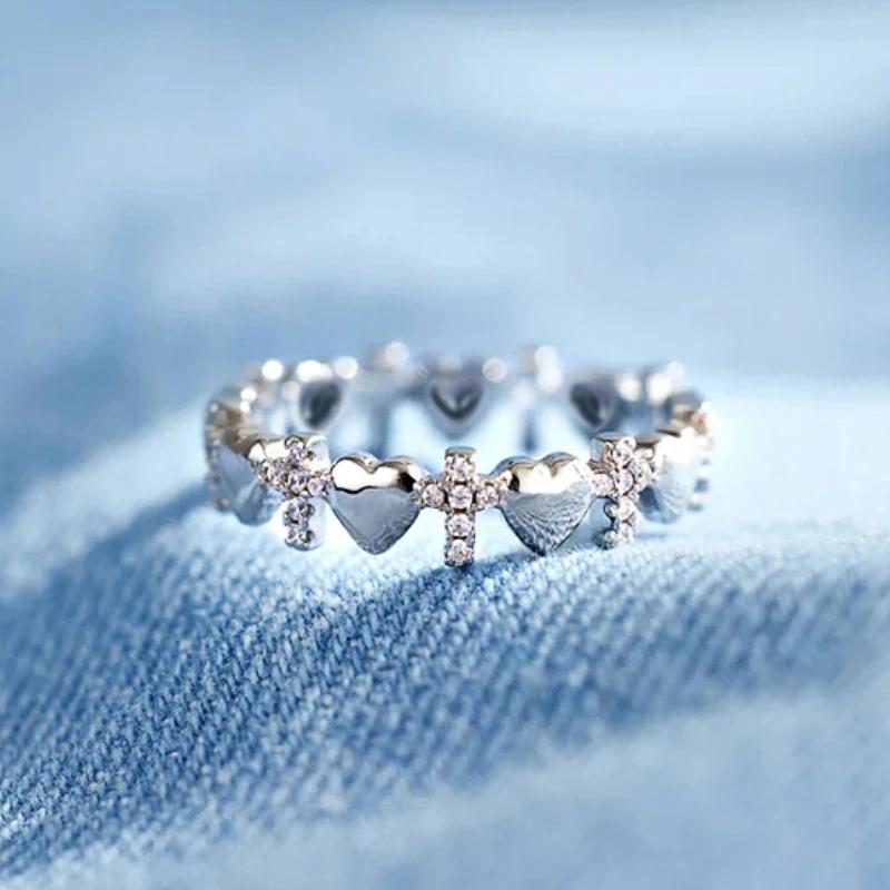 

Huitan Новые кольца с дизайном сердца и креста для женщин, очаровательные, универсальные, нежные аксессуары для пальцев, изящные, элегантные, с цирконом для вечеринки 10