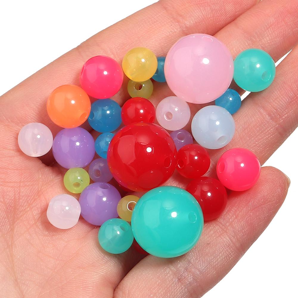 20pcs/lot 16mm Colorful Round Acrylic Beads Jelly Beads Loose Spacer Beads For Jewelry Making DIY Bracelets Necklace Accessories