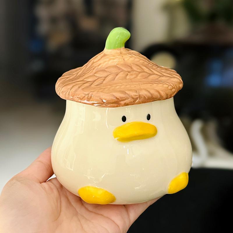 Cartoon Cute Duck Shaped Mug with Lid Cute Ceramic Water Cup Creative Office Coffee Cup Souvenir