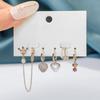 ANENJERY Pearl Three-dimensional Heart Crown Chain Clip Earrings Hoops Female Statement 6-piece Earrings Set