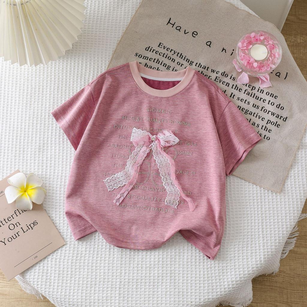 Girls' T-shirt Korean Summer Clothes Girls' Design Sense Short Sleeved Bow Top