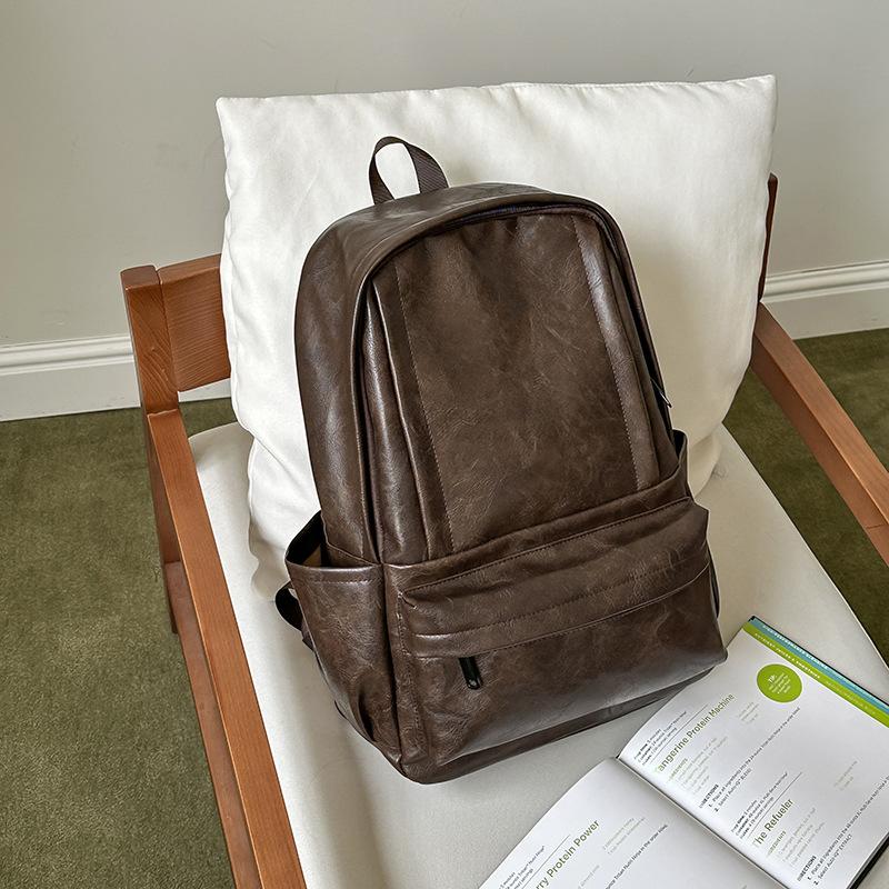 Schoolbag schoolbag men's and women's backpack soft leather computer bag leisure travel large capacity student schoolbag travel bag