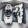 Fashion Chunky Sneakers Men Soft Sole Running Shoes Fashion Casual Leather Color Block Design Breathable Height Increased Platform Shoes