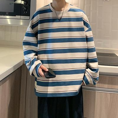 Neues Herbst japanisches frisches Herren-Sweatshirt gestreifter Pullover langärmlig Mode Jugend beliebt Kragen-Sweatshirt