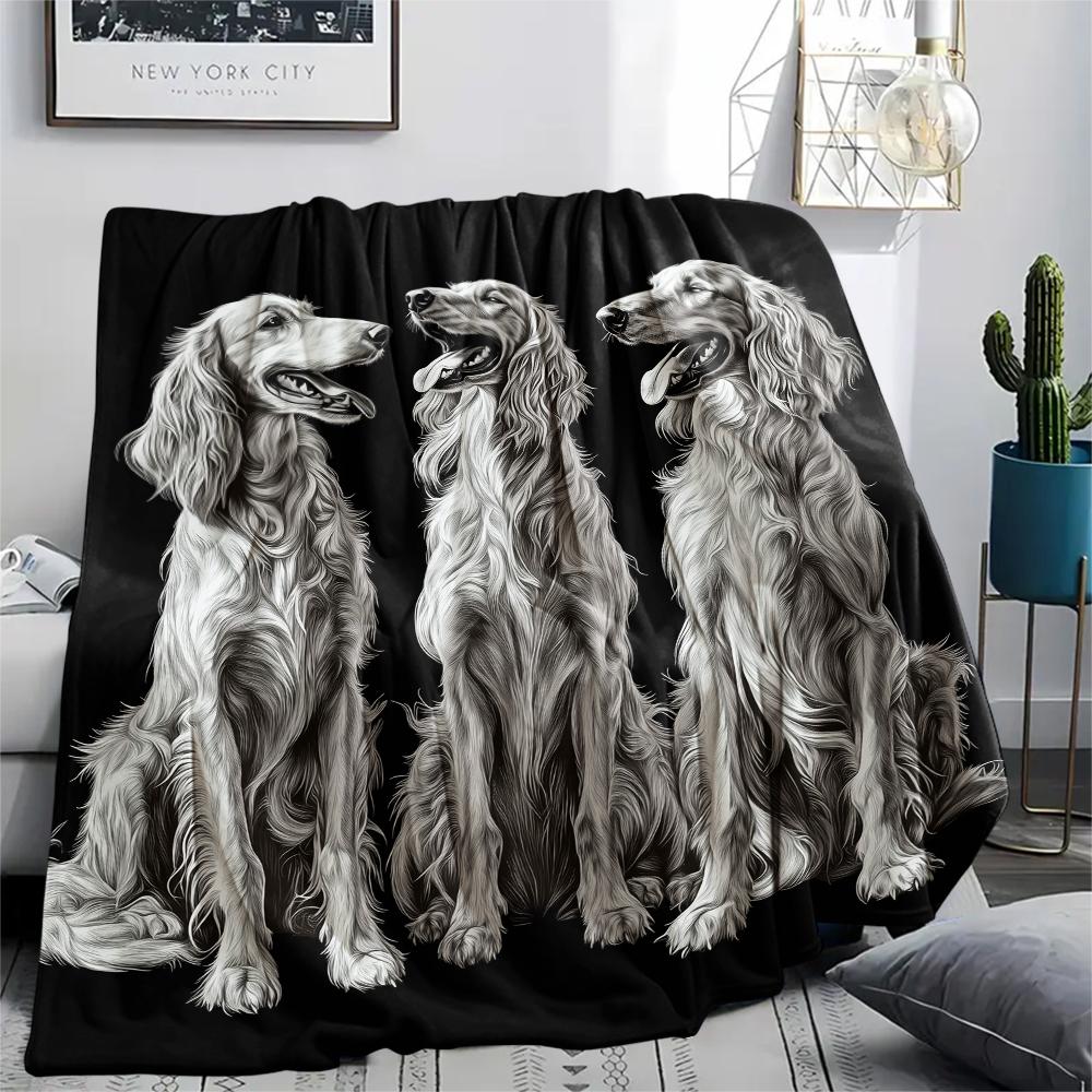 Black Afghan Hound,pattern Flannel Blanket, High Quality Comfortable for All Seasons, Home Decor, Warmth and Comfort, Perfect for Gifts.