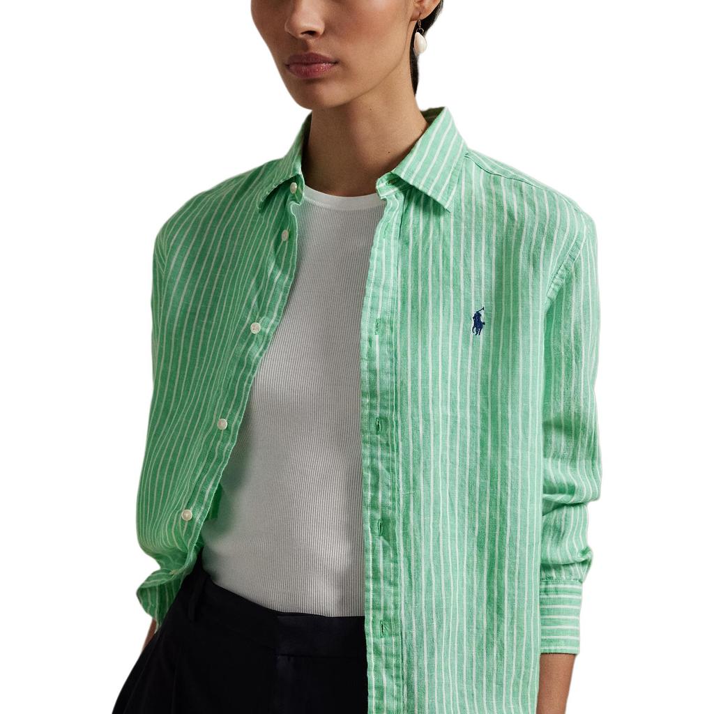 Polo Ralph Lauren Striped Long Sleeve Button Down Shirt Women shirts Green 211968222-001