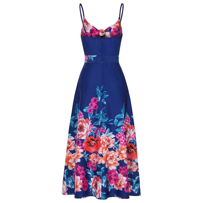 

Новое поступление Мода Улица Ретро Позиционный принт Платье большого клеша Женская одежда Топы Приталенная талия Открытая спина Бант Бретели Color S