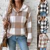 Plaid Print Women's Oversized Casual Long Sleeve Hoodie Autumn Winter Sweatshirt Button New