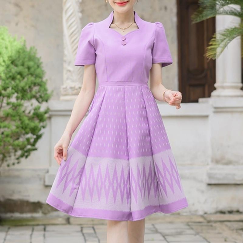 

ZANZEA Womens Summer Fashion Print Patchwork Casual Short Sleeve Dres S фіолетовий