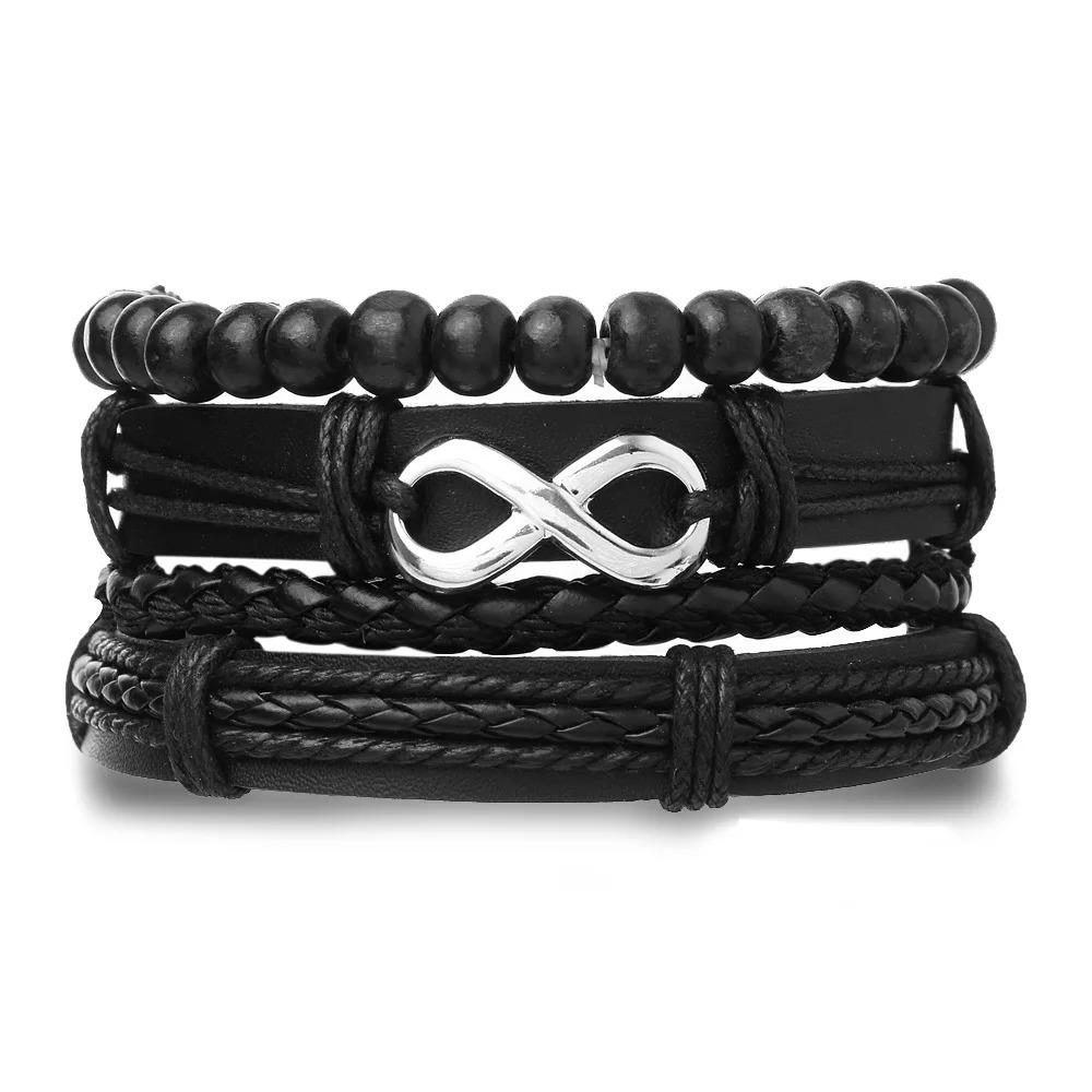 Braided Leather Bracelets for Men Vintage Life Tree Charm Wood Beads Ethnic Tribal Wristband Rope Bracelet Set