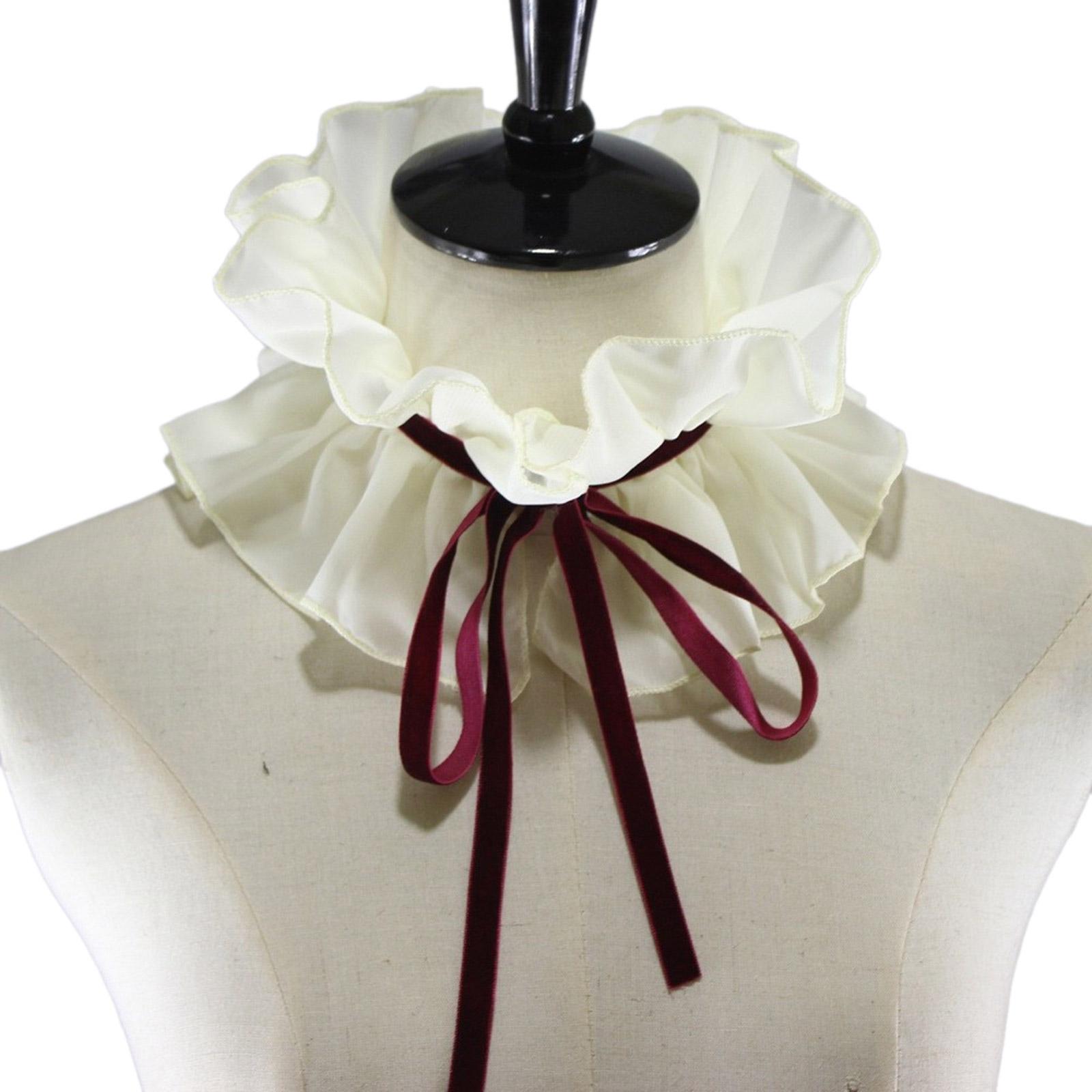 

Женский винтажный шифоновый жабо со сборками, съемный фальшивый воротник, лента, кружевной чокер, шаль, накидка, костюм эпохи Возрождения, воротник-гофры A