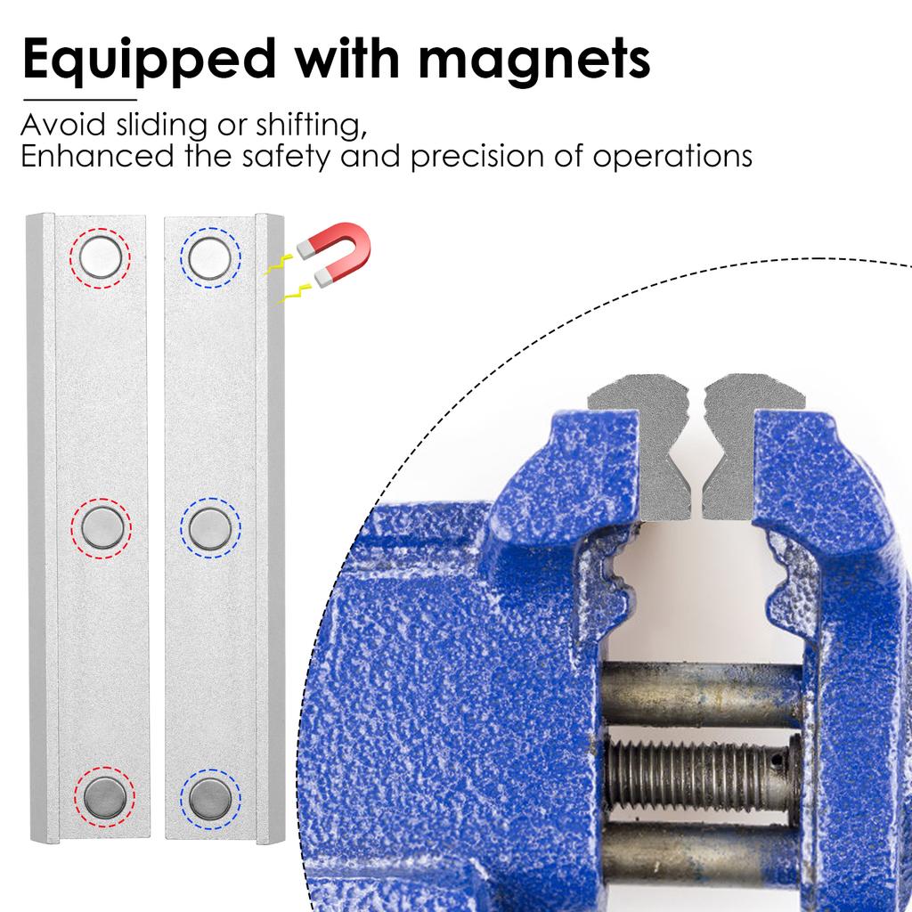 1Pair V Type Vise Jaws Aluminum Alloy Fixture Magnetic 6/4 inch Vice Jaws Multi-Purpose Protectors Cover for Plumbing DIY Making