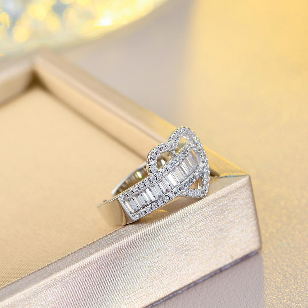 CMM Schmuck Exquisiter Liebesherzförmiger Silberfarbener Zirkonia Öffnender Verstellbarer Ring für Liebhaber Schmuck Geschenk