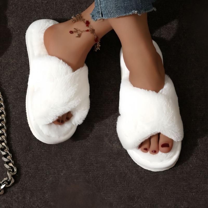 E E Cross Plush Large Fluffy Cross with Cotton Slippers Women's Fluffy Cotton Slippers