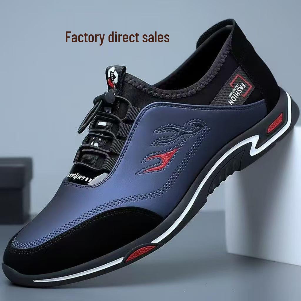 Men's Breathable Leather Loafers - Casual, Low-Top, Versatile for Middle-Aged Dads