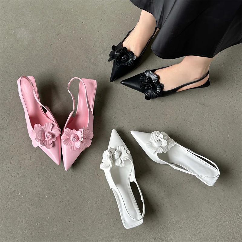 Fashion Eilyken Fashion Sexy Flower Pointed Toe Thin Low Heels Pumps Women Elegant Wedding Slingback Mules Shoes Zapatos De Mujer