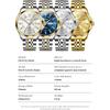 OLEVS Men's Diamond Watch Business Dress Watch Waterproof Luminous Golden Big Dial Quartz Analog with Date Calendar and Stainless Steel Band