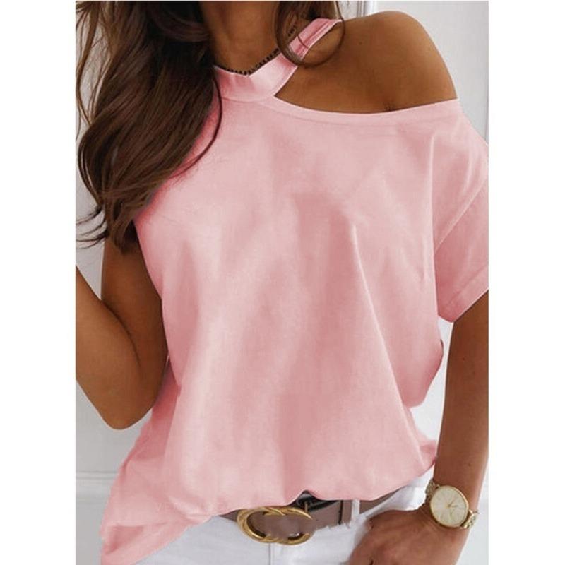 JPNTKY Women's Fashion Casual Solid Color Print Short Sleeve Blouses & Shirts
