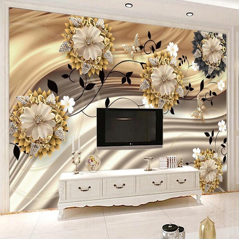 Custom Mural Wallpaper European Style Luxury 3D Stereo Jewelry Flower Silk Wall Paper Living Room TV Sofa Bedroom 3D Home Decor