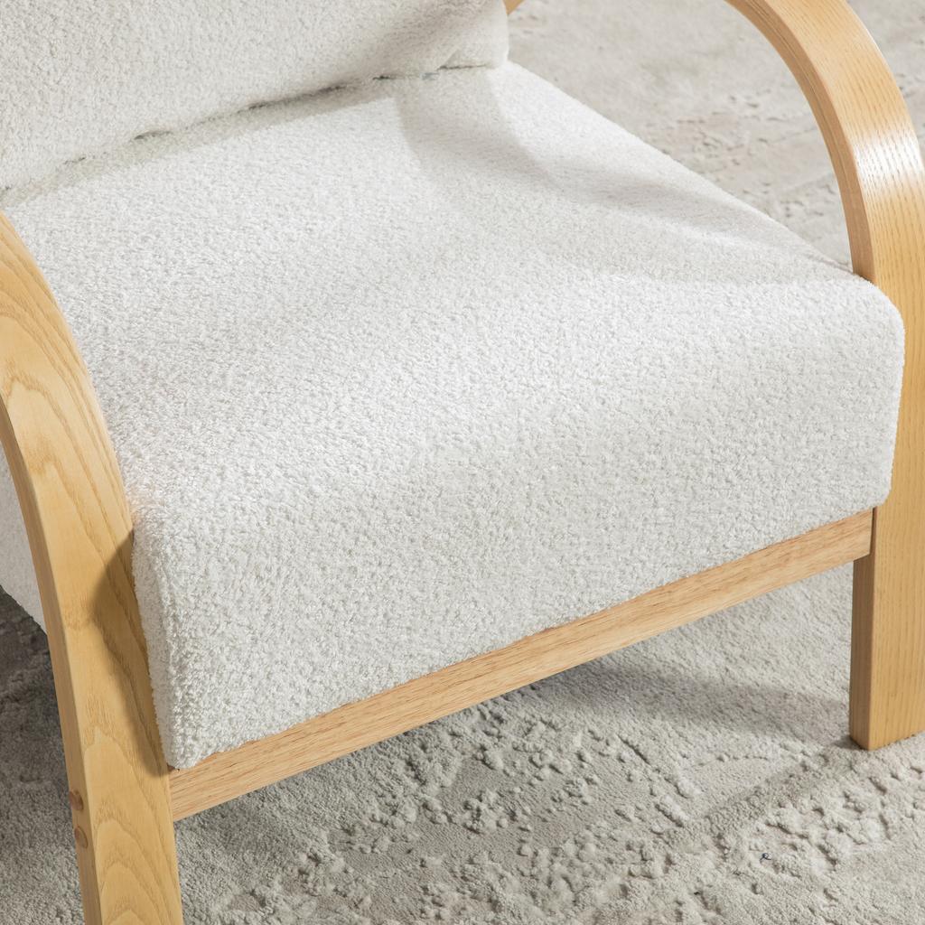 Scandinavian Fabric Lounge Chair – Soft Chenille Fabric and Sturdy Wood Frame, Ideal for Living Room & Bedroom-IVORY