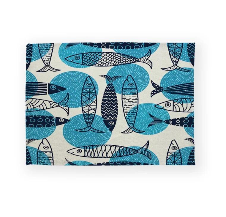 Fisch Meeresleben Muschel Muster Küchen-Tischset Leinen Esstisch-Matten Untersetzer Schale Tasse Matte Fisch Haus Dekoration Tisch s