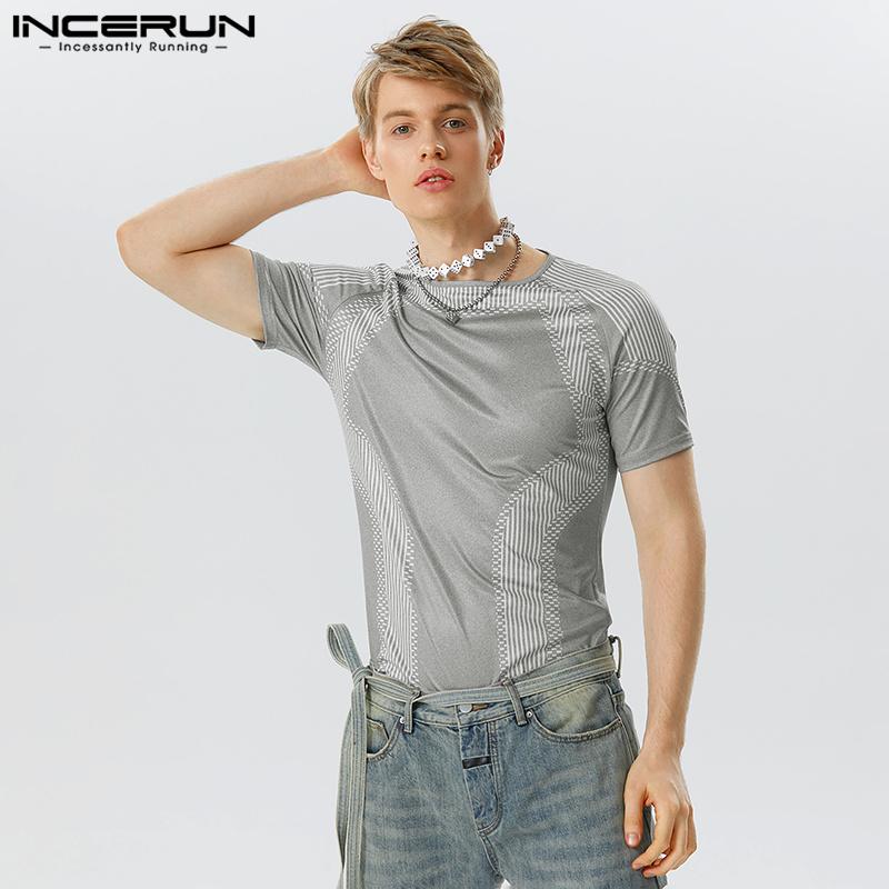 

INCERUN Мужские тонкие топы с короткими рукавами и принтом