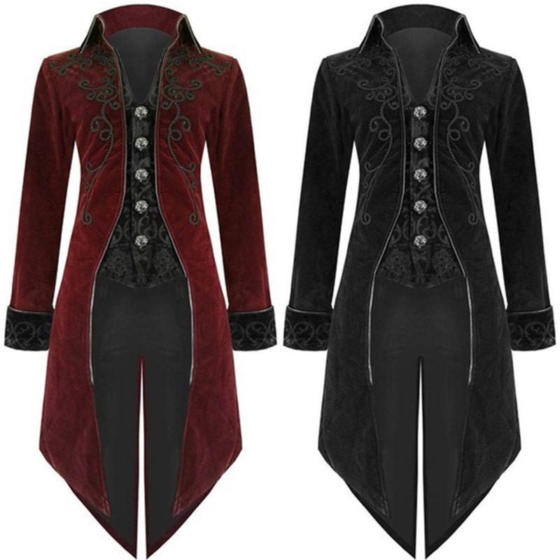 Men Tailcoat Vintage Jacket Goth Steampunk Uniform Costume Party Outwear Coat