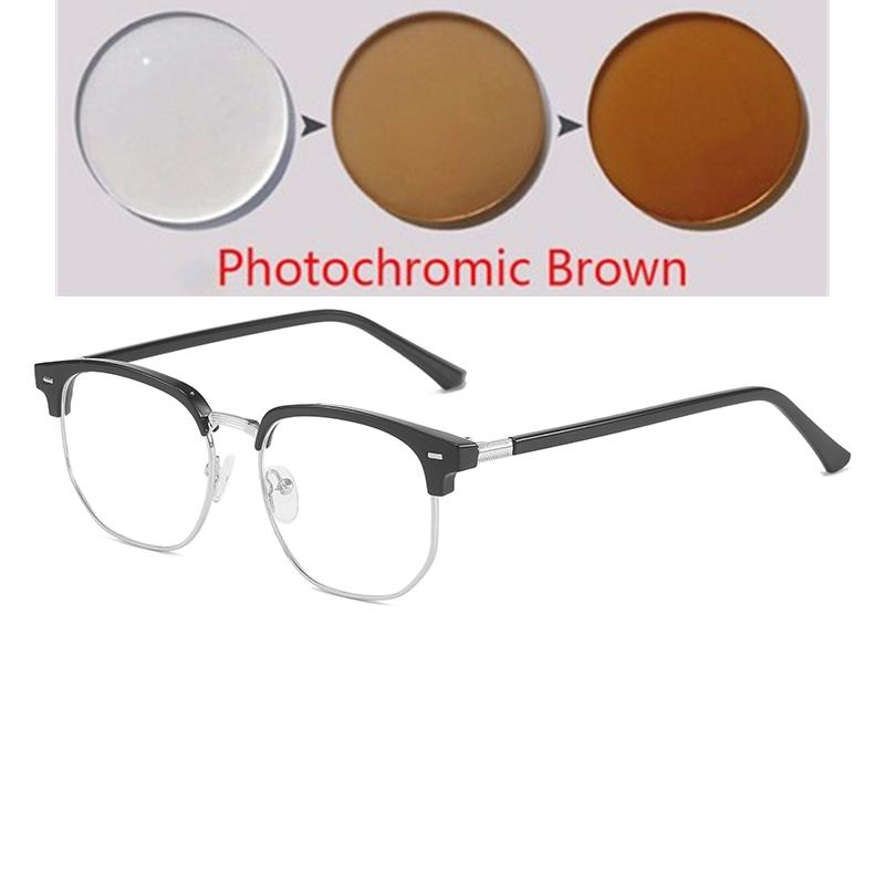 Eyebrow Frame Student Myopia Eyeglasses Finished Women Men Half Frame Square Short-sight Eyewear Prescription 0 -0.5 -0.75 To -6.0