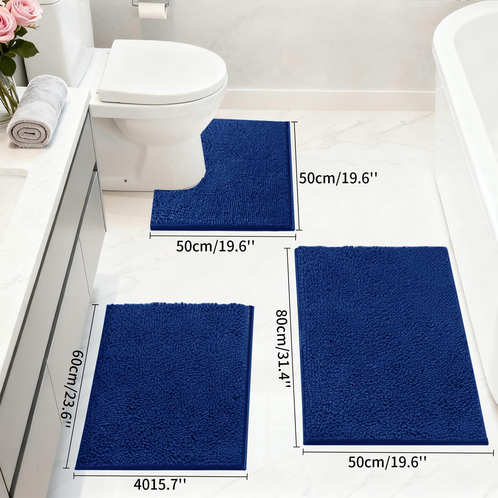 

3 Piece Bathroom Rug Set Non Slip Ultra Soft Shaggy Super Absorbent Bath Mat Plush Home Floor Mats with U-Shaped Toilet Mat 3pcs set темно-синий