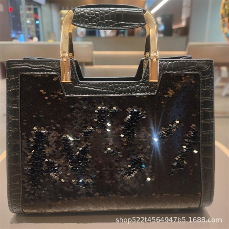Luxury Genuine Leather Tote Bag Women Fashionable With Rhinestones Sequins Chain Large Capacity Soft