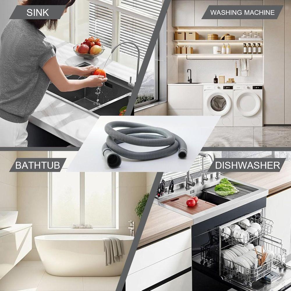 Grey Washing Machine Tube Flexible Draining Hose New Drainpipe