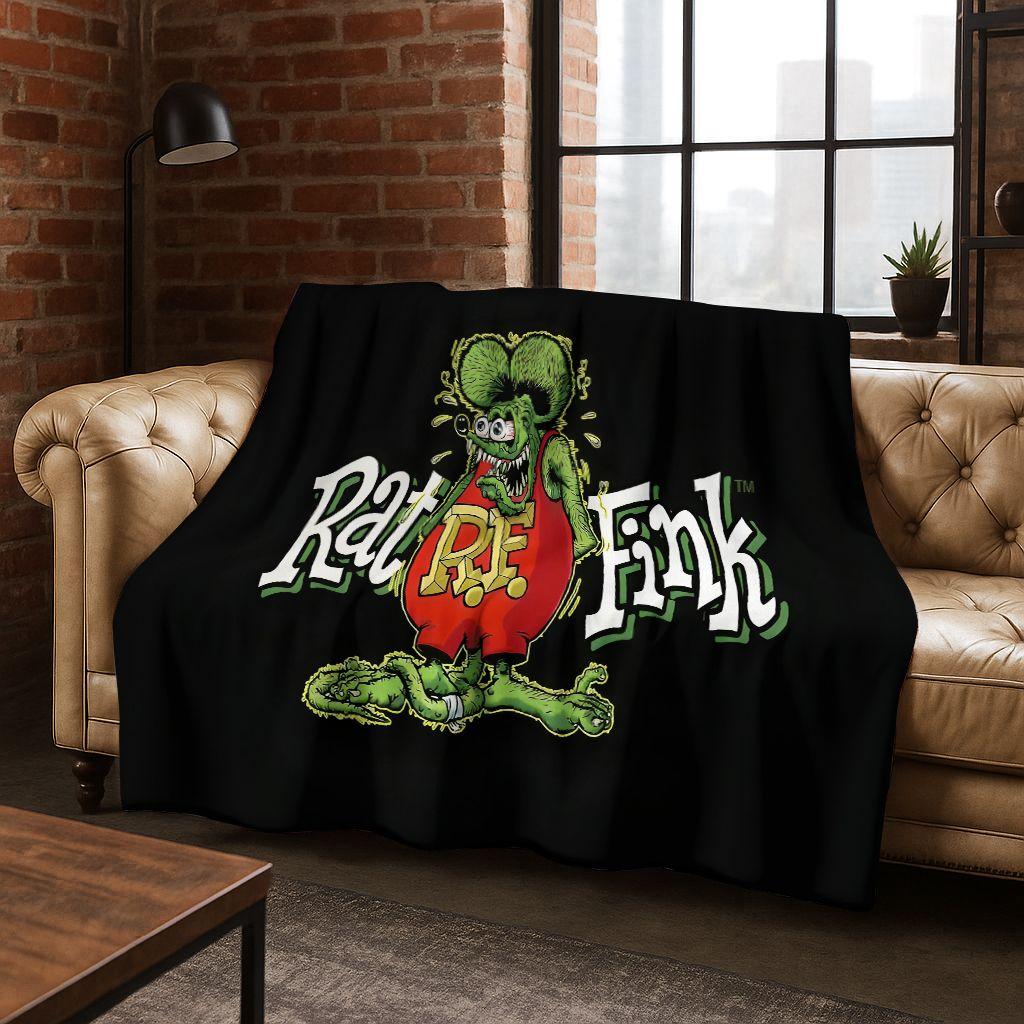 3D Buntowniczy RAT FINK Samochody Znak Kreskówkowy Koc Flanelowy, Ciepły i Przytulny Miękki Koc Rzutowy do Domu Sypialni Łóżka Sofy Pokrycie Piknikowe