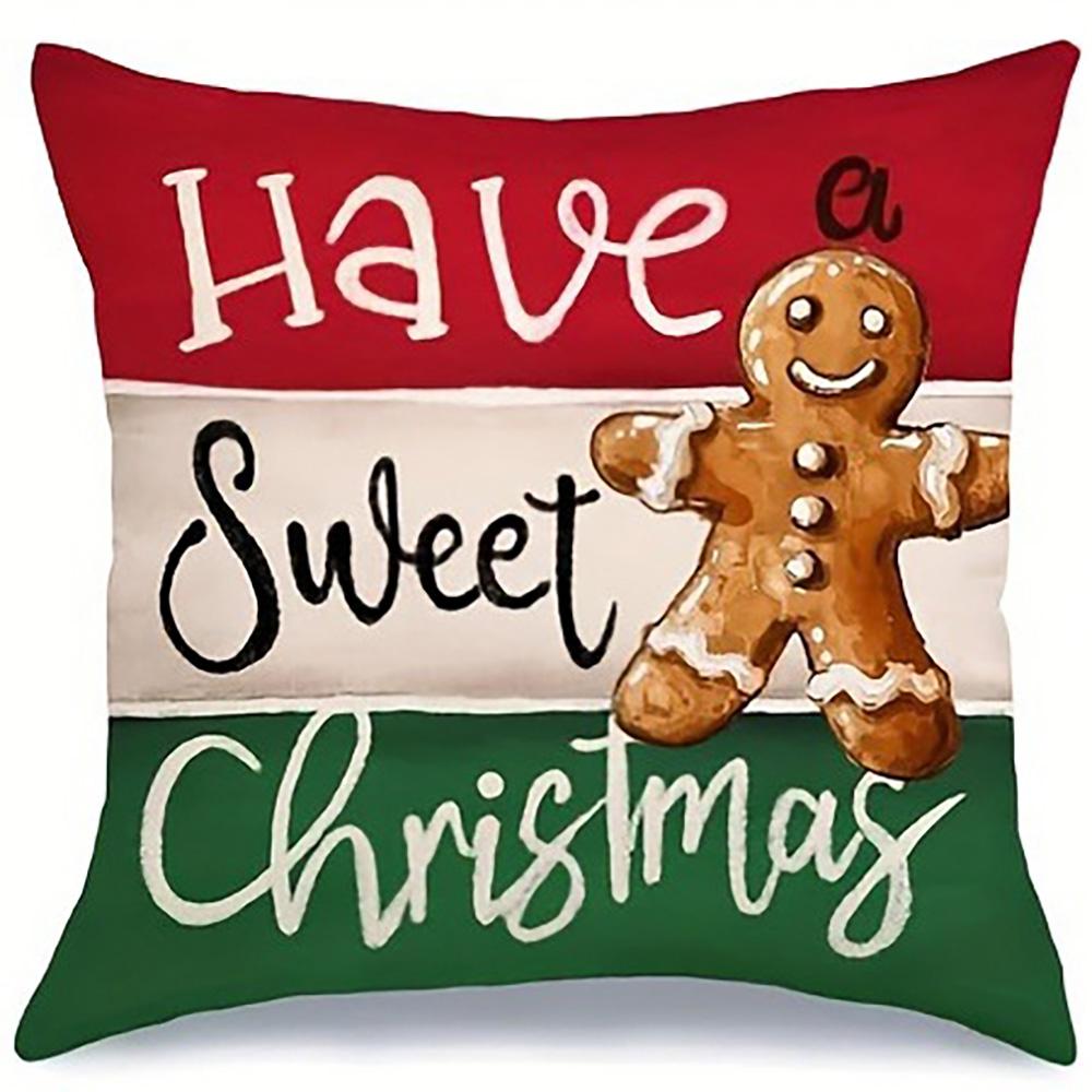 Christmas Pillowcases: Snowman, Gingerbread, Christmas Tree & Gingerbread House Designs Sofa Room Cushion Cover Home Decoration Peach skin 18*18(CM)-1Pcs