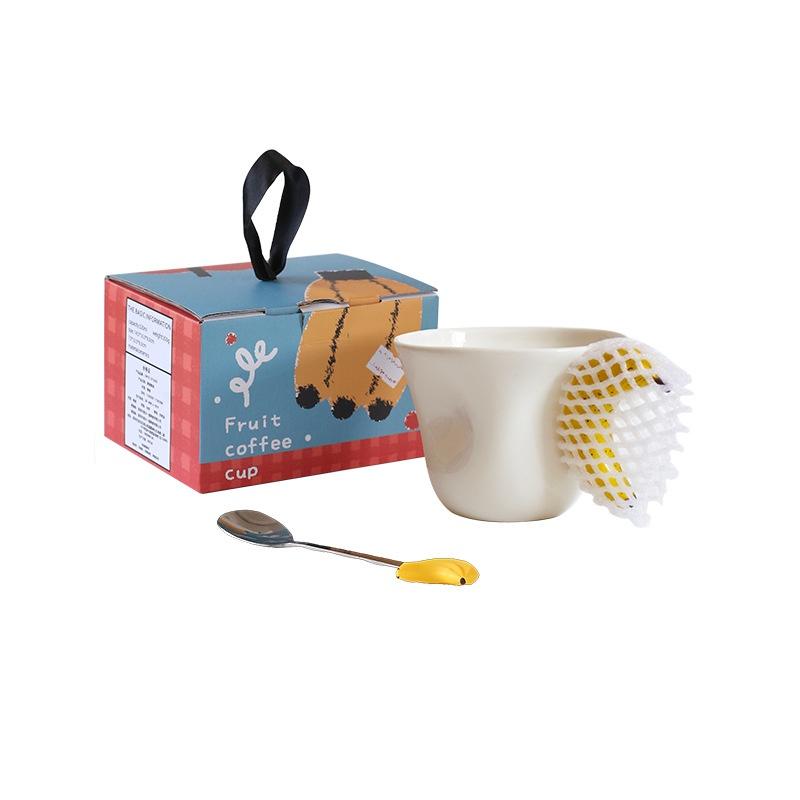 

Irregular Ceramic Coffee Mug 300ML with Spoon Banana Apple Handle Porcelain Breakfast Milk Tea Cup for Home And Kitchen 201-300ml жовтий
