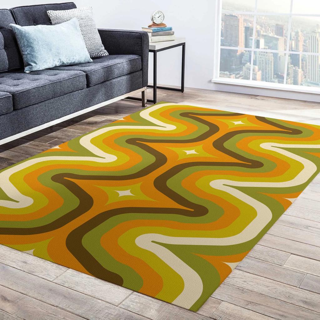 70er Jahre Retro Abstrakte Kunst Teppich Rutschfester Teppich für Schlafzimmer Balkon Flur Eingang Heimdekoration Ästhetische Zimmerteppiche