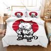 Cool Japanese Samurai Cat Bedding Set Duvet Cover + 2 Pillowcases Cute Ninja Cat Katana Sakura Ukiyo-e Bedroom Decor