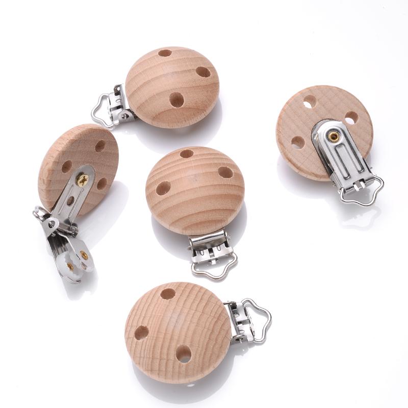 10Pcs Baby Pacifier clips 30mm Round Wooden Dummy Nipple Holder Clip for DIY Nursing Pacifier Chain Teething Toy Accessories
