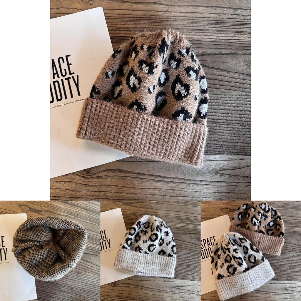 Leopard Print Knit Hat For Women Winter Warmth Breathability Fashionable Gift For Teens