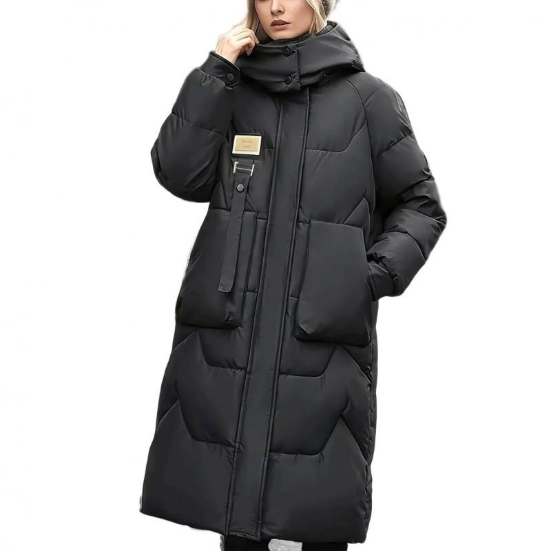 Womens Hooded Cotton-Padded Coat Mid-Length Warm Outerwear Fall Winter 2026 Casual Korean Style