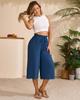 Women's Solid Color Wide-Leg Cropped Pants with Elastic Waistband and Pockets