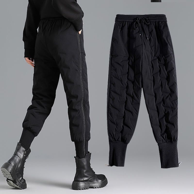 Fall and Winter Down Cotton Pants Female Outwear Big Yards High-waisted Padded Thickened Loose Slim Warm Pants Thickened Warm