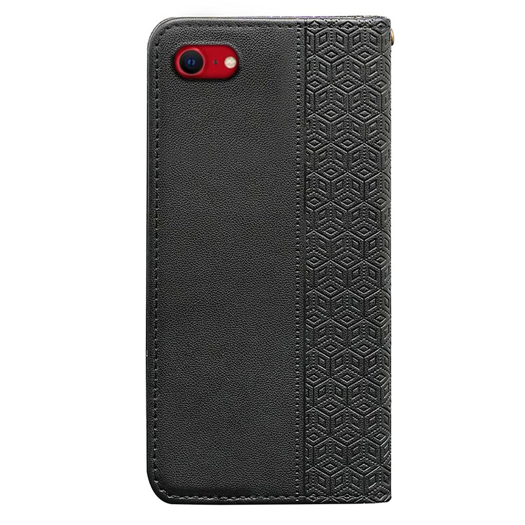 For iPhone 16e Wallet Phone Case Strong Magnetic Checkered Pattern Imprint Leather Flip Cover