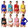 Womens Latin Dance Sparkly Rhinestone Outfits 2-Piece Set - One Shoulder Long Sleeve Crop Top and Back Feather Briefs for Belly Dance Chacha Tango
