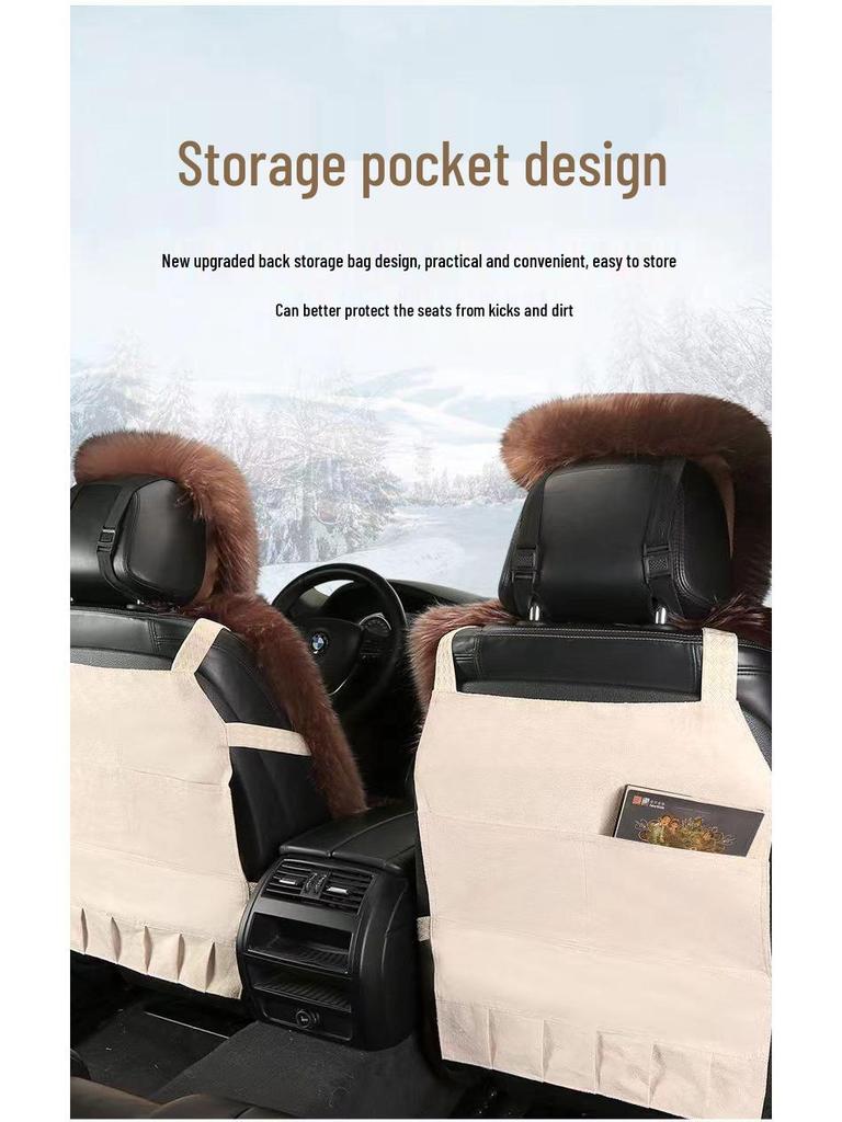 Universal Winter Plush Faux Sheepskin Car Seat Cushion with Backrest