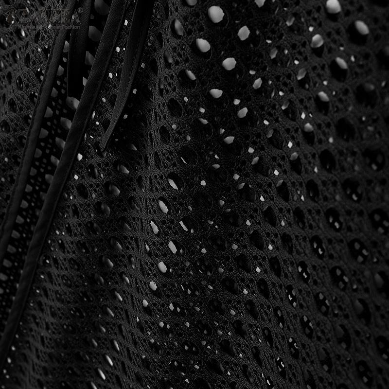 ZANZEA Holiday Beach Hollow Lace Crochet Tie-Front Kimono Cover-Up Cardigans