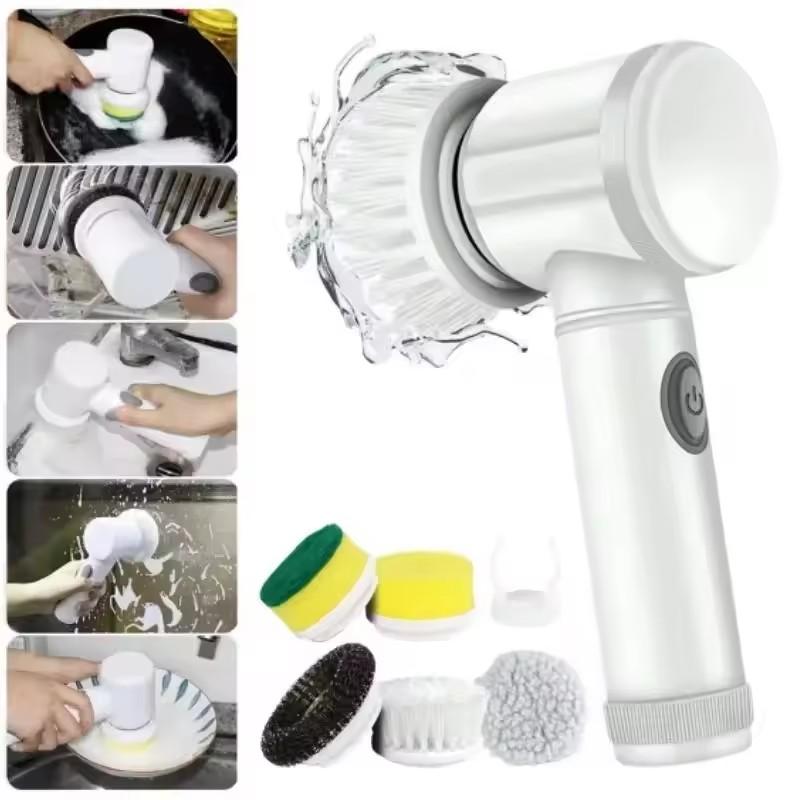 5PCS Set Electric Scrubber Brush Cordless Spin Scrubber Multi Function Household for Bathroom Washing and Kitchen Cleaning Tool