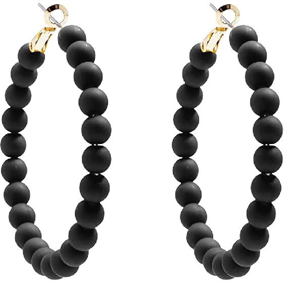 Colorful Vintage Large Circle Hoop Earrings for Women 80s 90s Neon Acrylic Round Beads Earring Minimalist Geometric Party Jewelry