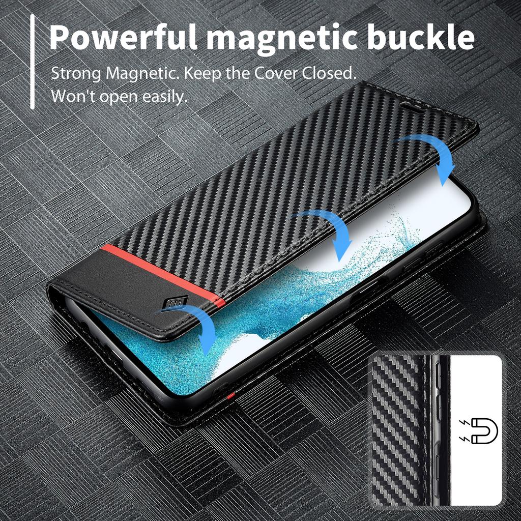 LC.IMEEKE For Samsung Galaxy S23 FE Leather Stand Cover Carbon Fiber Texture Wallet Phone Case
