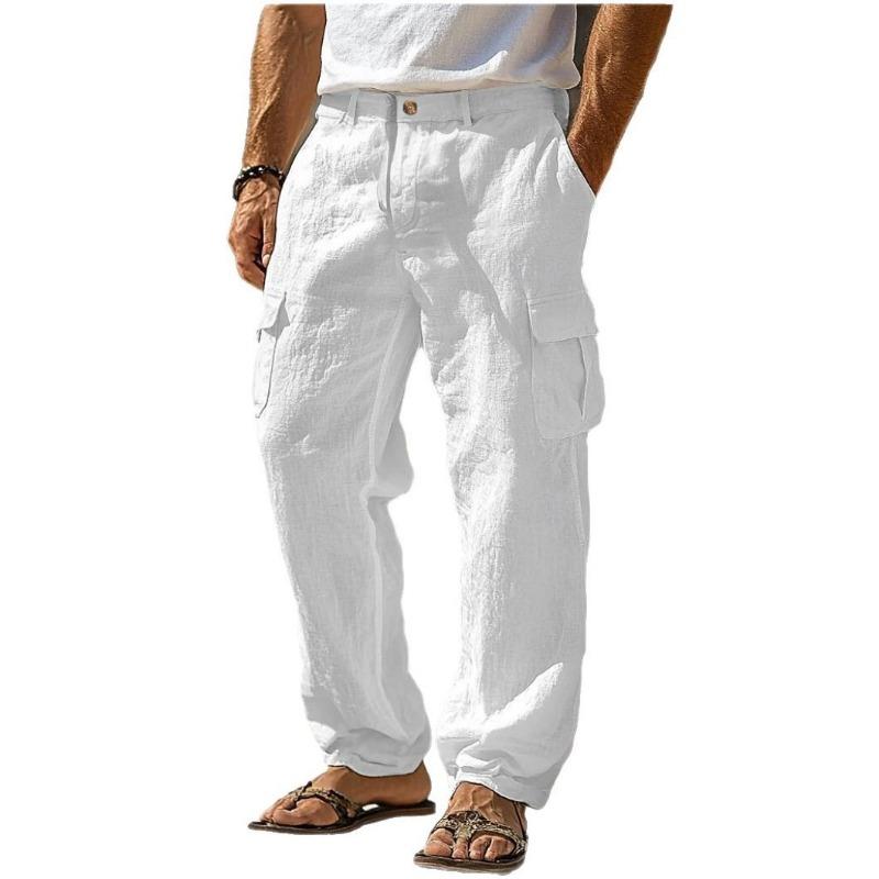 Herren Leinenhose Frühling Sommer Herbst Hose Mehrere Taschen Gerade Bequem Atmungsaktiv Vollständig Länge Outdoor Täglich