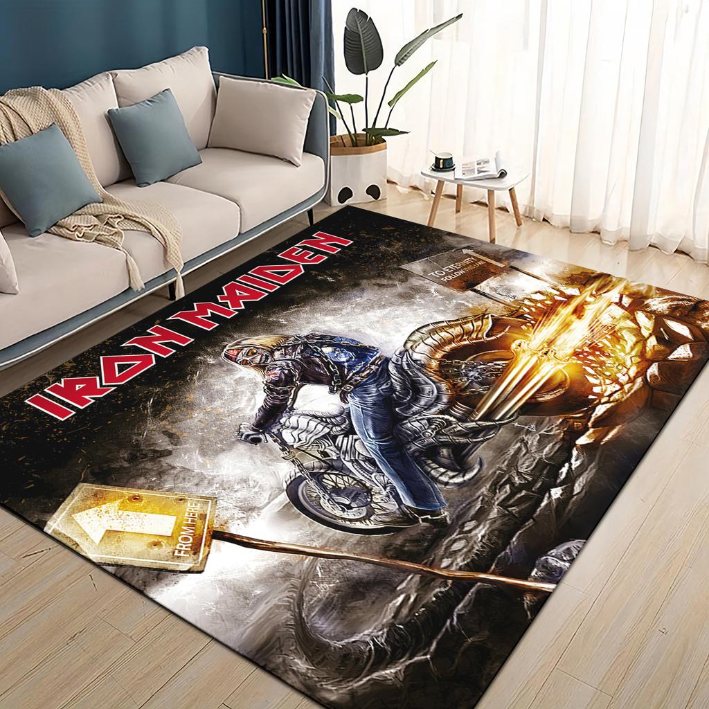 3D I-RON M-Maidens Meital Band Carpet Rug for Living Room Bedroom Home Sofa Decoration,Kids Play Non-slip Floor Mat